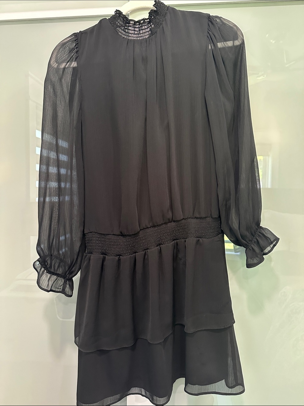 Express Black Long-Sleeve Tiered Mini Dress
